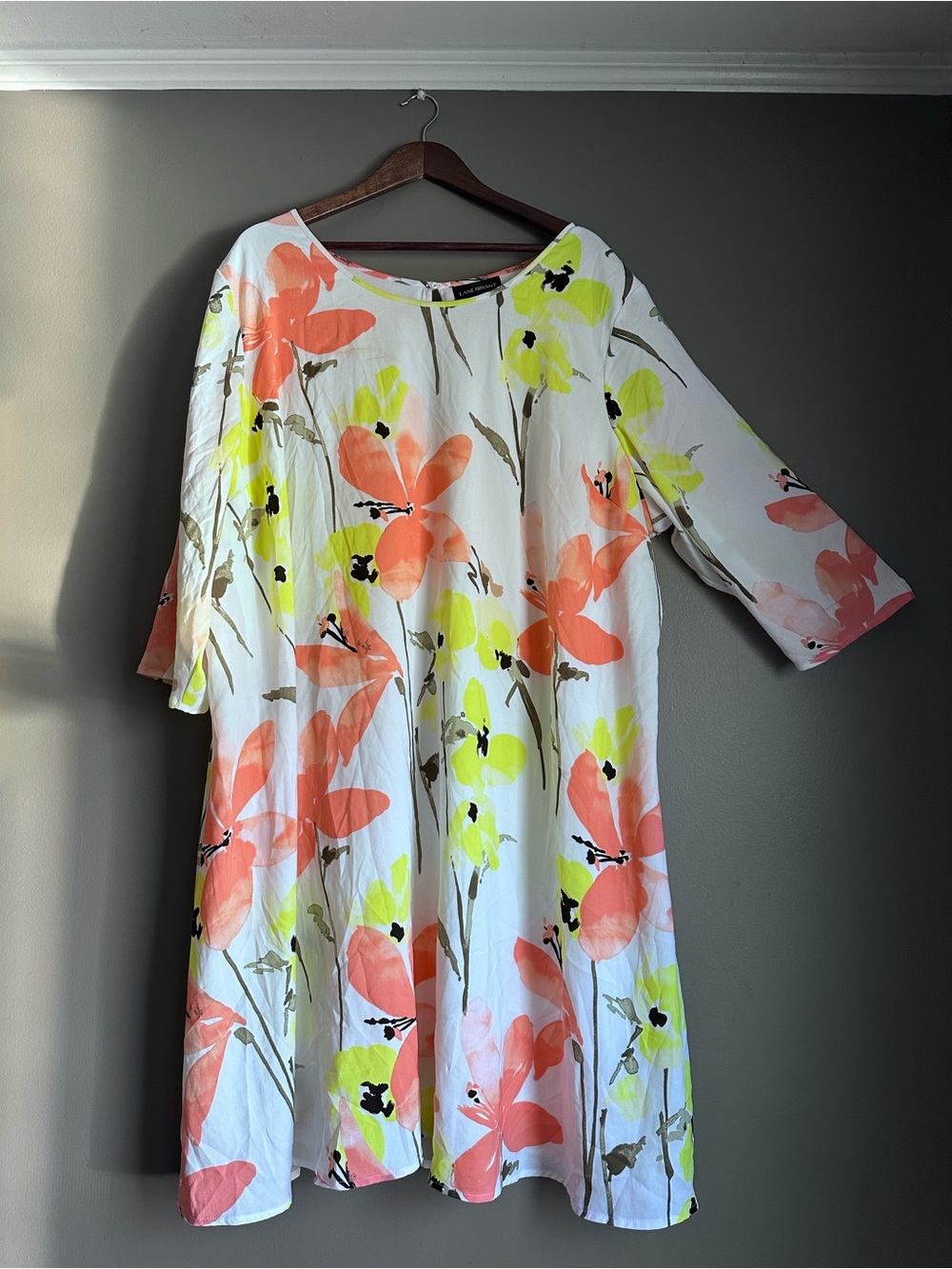 Lane Bryant Retro Floral Printed Chiffon Shift Midi Dress Plus Size 26/28 4XL